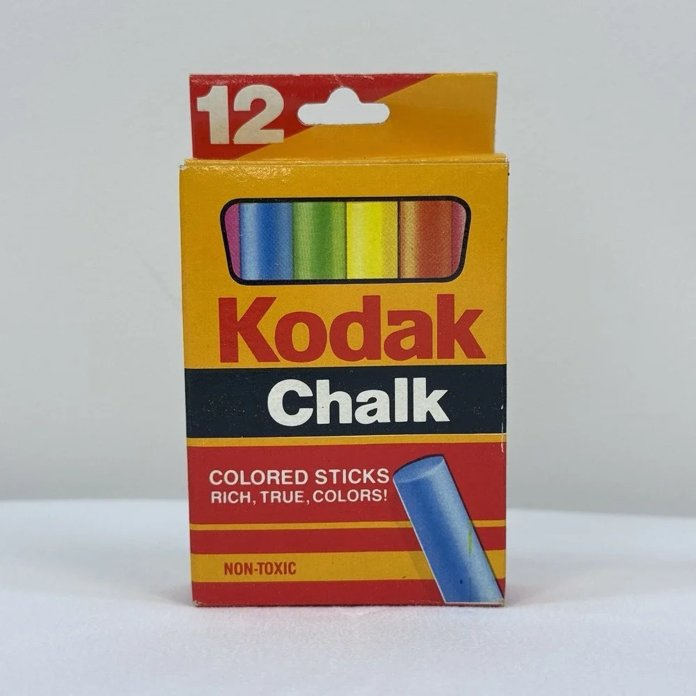 VTG 1990 Kodak 12 Colored Chalk‎ No 267 Complete Box 1 Used Stick RoseArt Taiwan